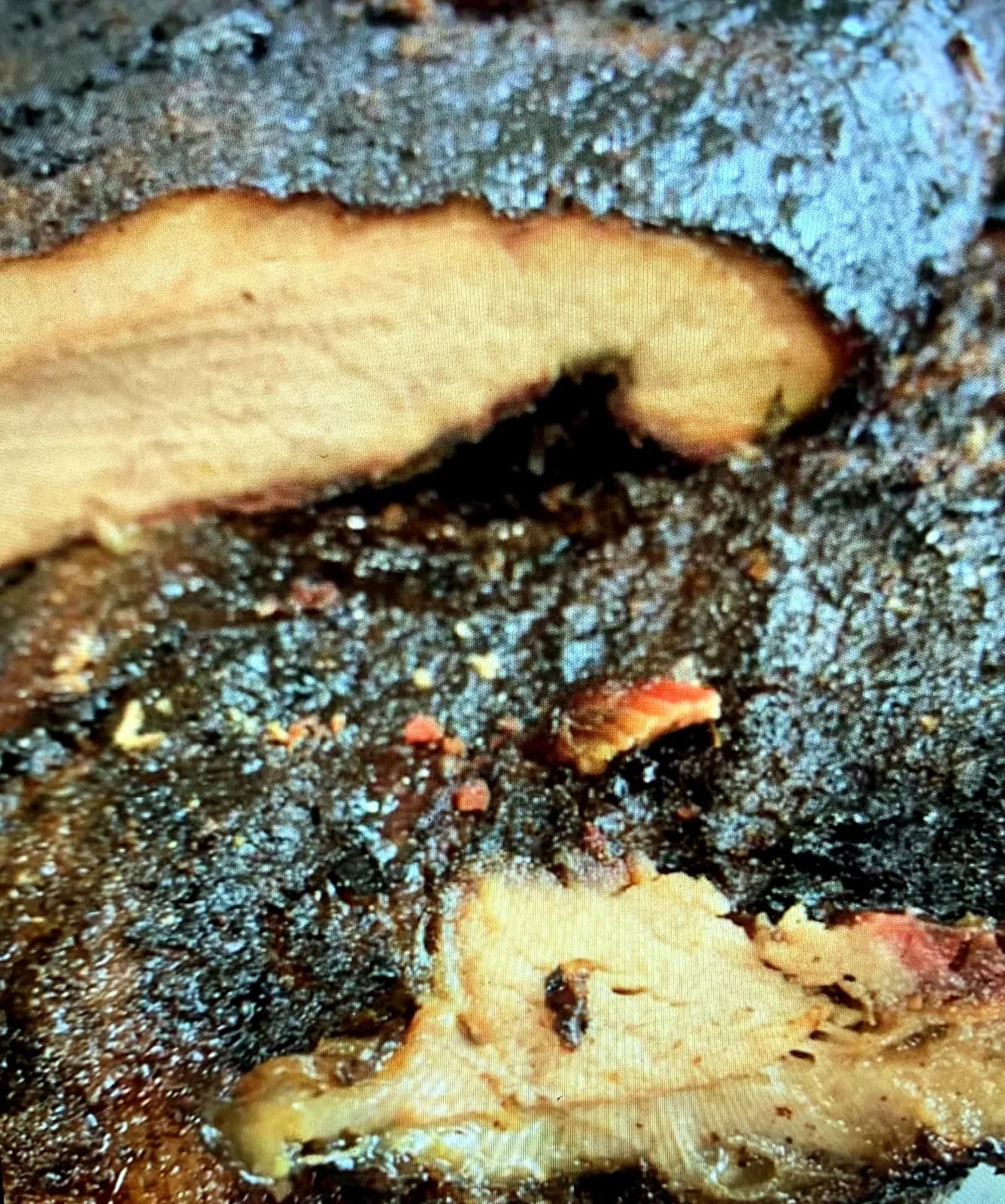 Smoked brisket close-up with bark